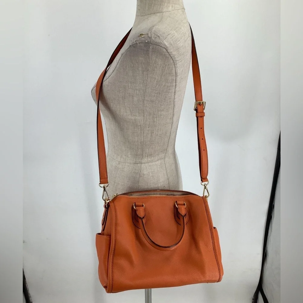 Michael Kors Orange Pebbled Leather Satchel with Adjustable Crossbody Strap EUC - Picture 3 of 16